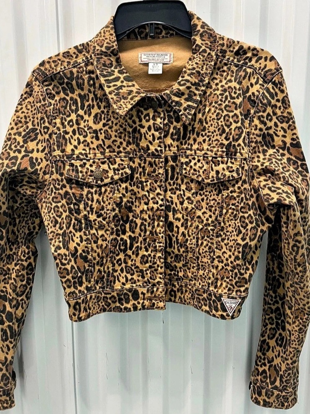 Guess Jeans Leopard Print Denim Trucker Jacket Size Large